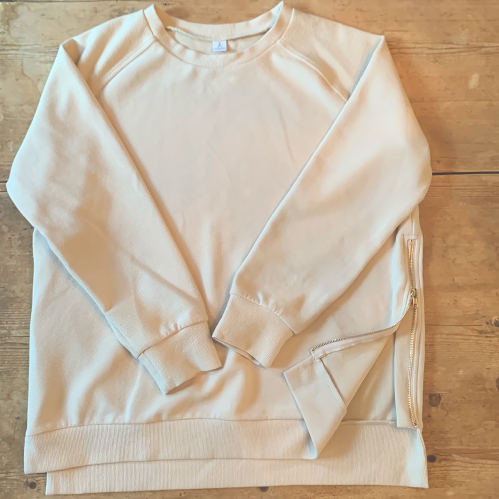 Premium Anrabess Mini Waffle Knit Sweatshirt with Gold side zippers